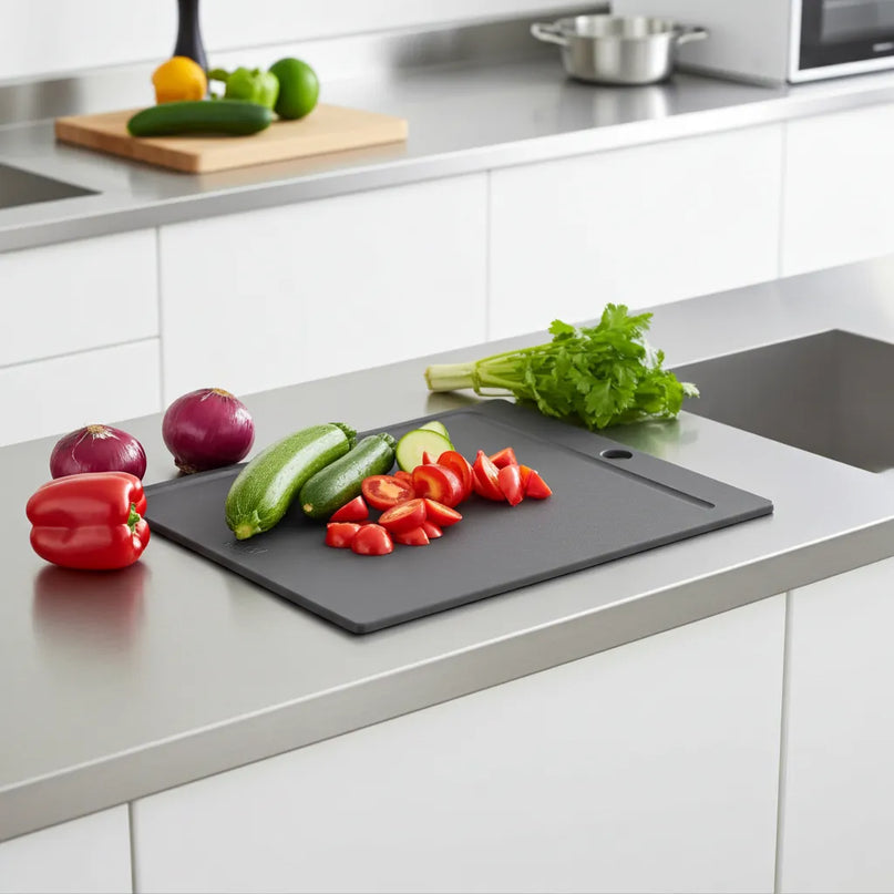 NXT Board Schneidebrett schwarz mit Saftrille – Frontansicht