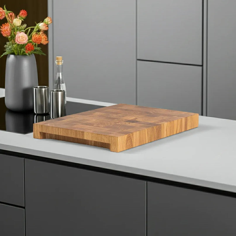 NXT Board Schneidebrett Eiche Stirnholz mit Griffmulden, 52,5 x 35 x 5,5 cm – Produktansicht