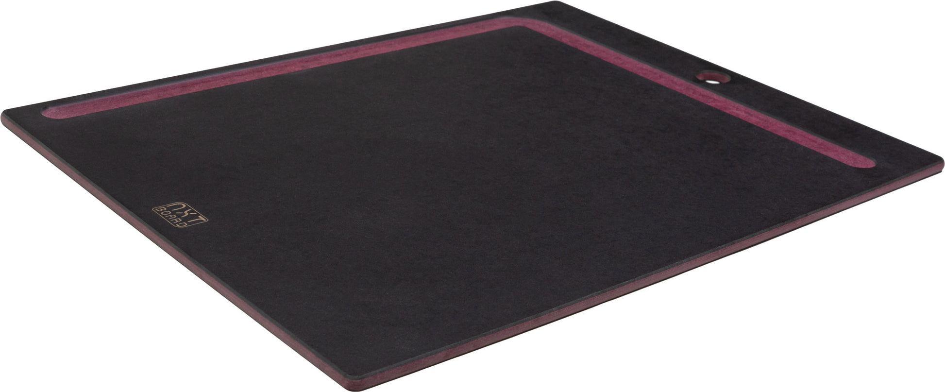 NXT Board Schneidebrett schwarz/pink mit Saftrille – Nahaufnahme Saftrille
