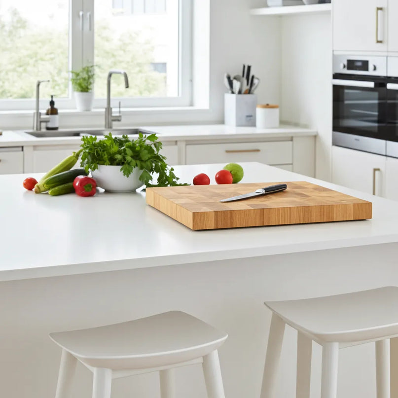 NXT Board Schneidebrett Eiche „S" Stirnholz 38 x 25,5 x 4,5 cm – Produktansicht
